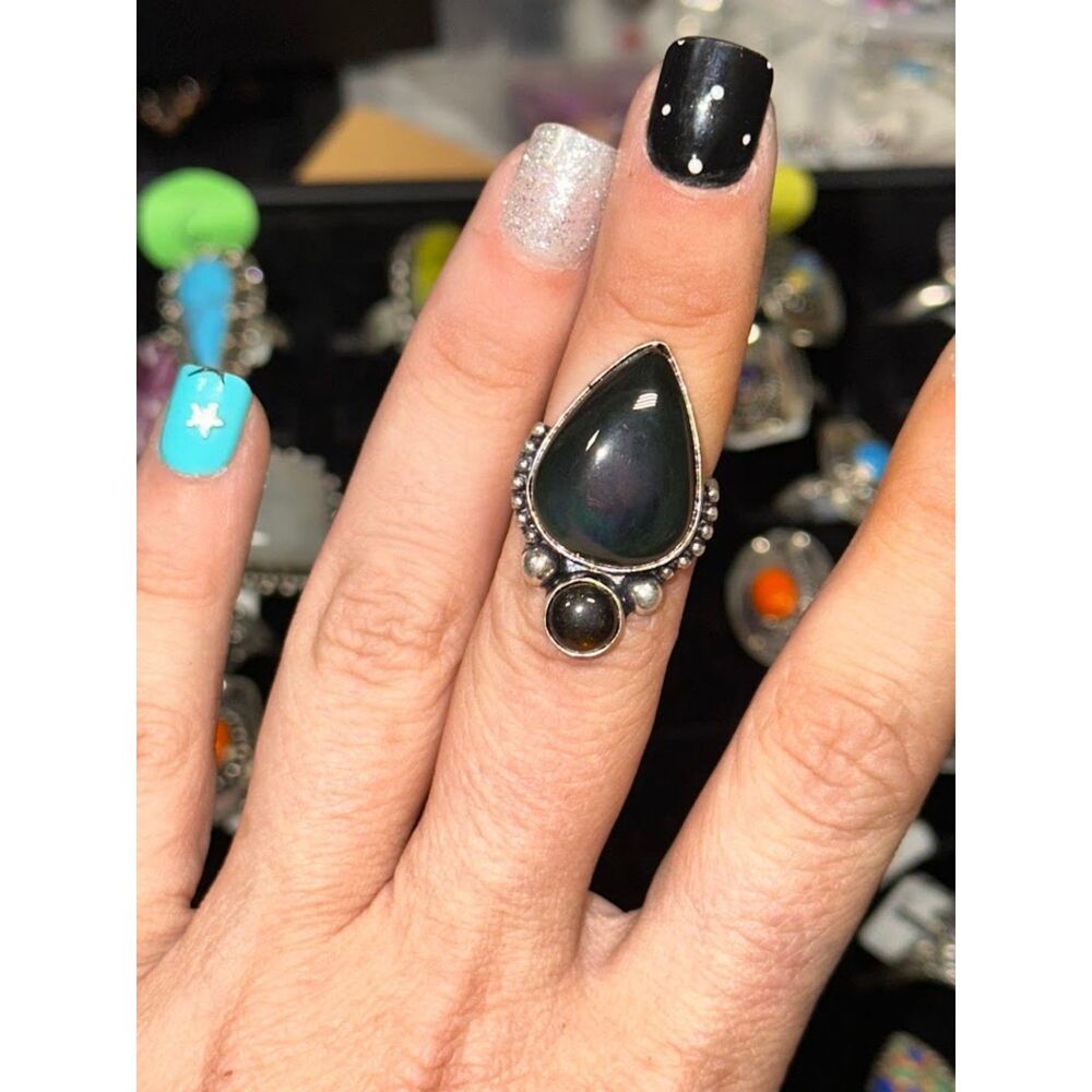 Black Onyx Double Sterling Overlay Ring Size 6